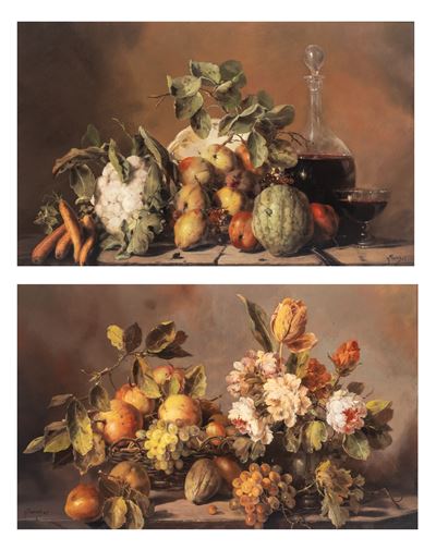 G. Marra(s), Nature morte, coppia di oli su tela