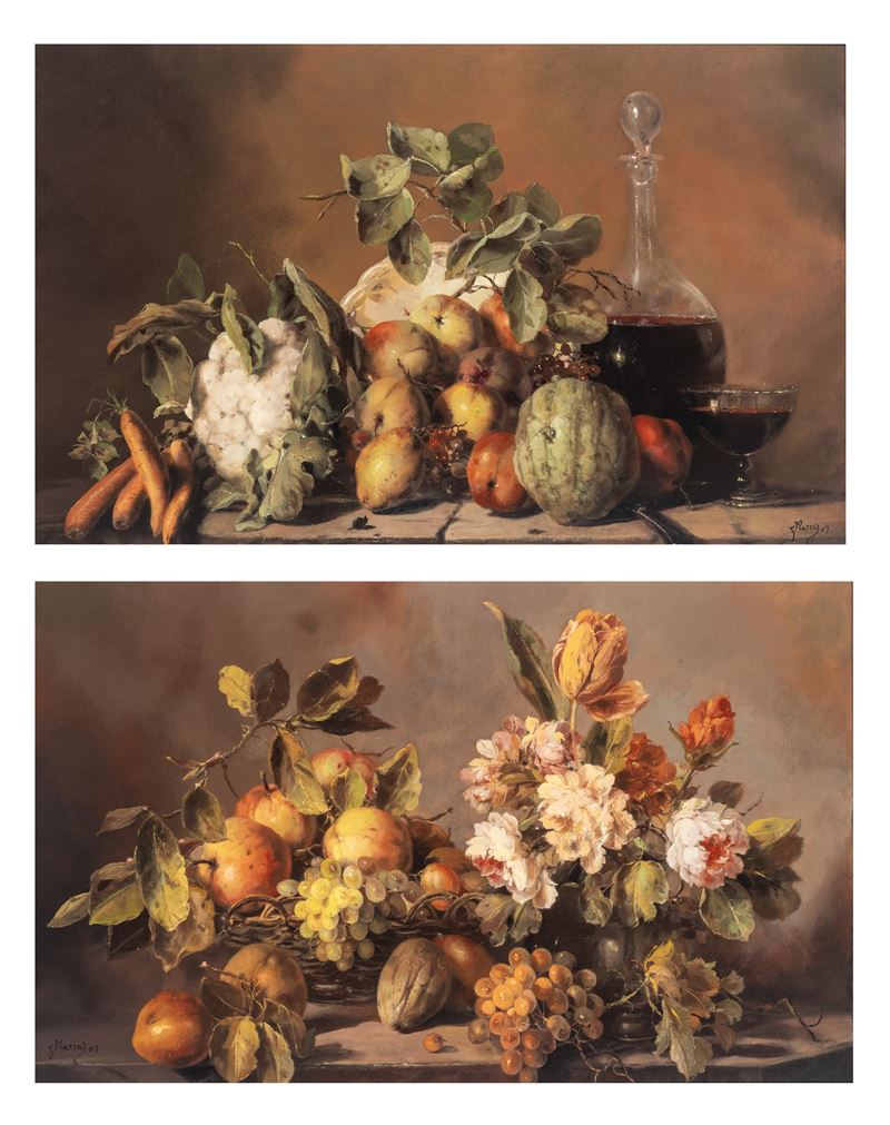 Scuola del Secolo XX - G. Marra(s), Nature morte, coppia di oli su tela