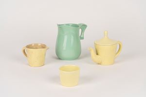 Lot consisting of a coffee pot, milk jug and cup in Richard Ginori San Cristoforo ceramic, Gi&ograve; Ponti, circa 1930, and a Lavenia ceramic pourer, Antonia Campi, circa 1950