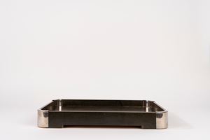 Tray in green maple root and chromed steel, Tommaso Barbi, 1970s