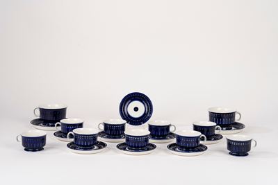 Set da Tè e Caffè in Porcellana Blu e Bianca, Ulla Procope per Arabia Finland, Anni '60 del Novec...