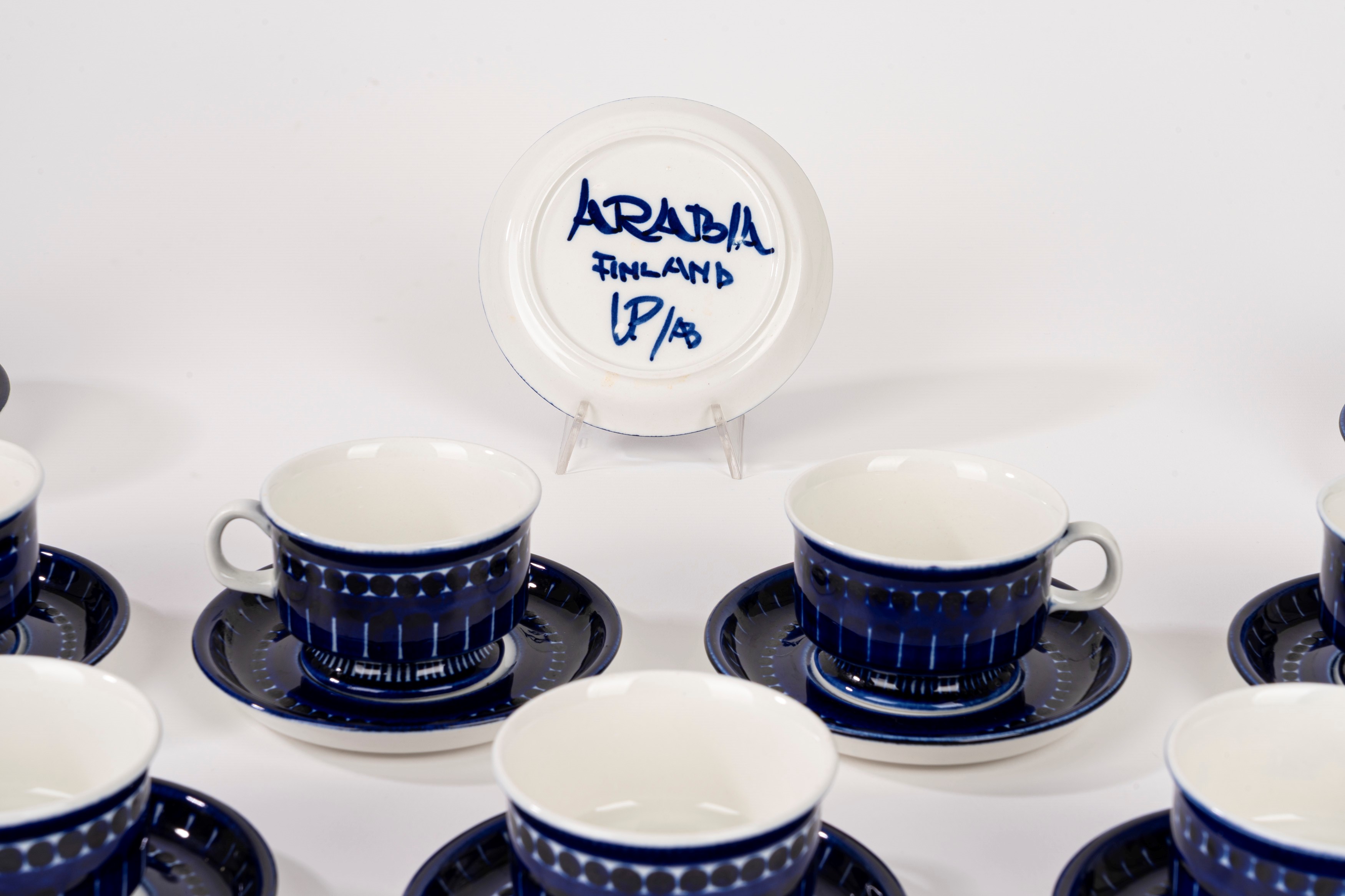Set da Tè e Caffè in Porcellana Blu e Bianca, Ulla Procope per Arabia Finland, Anni '60 del Novec...