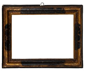 Antica cornice in legno intagliato ebanizzato e oro