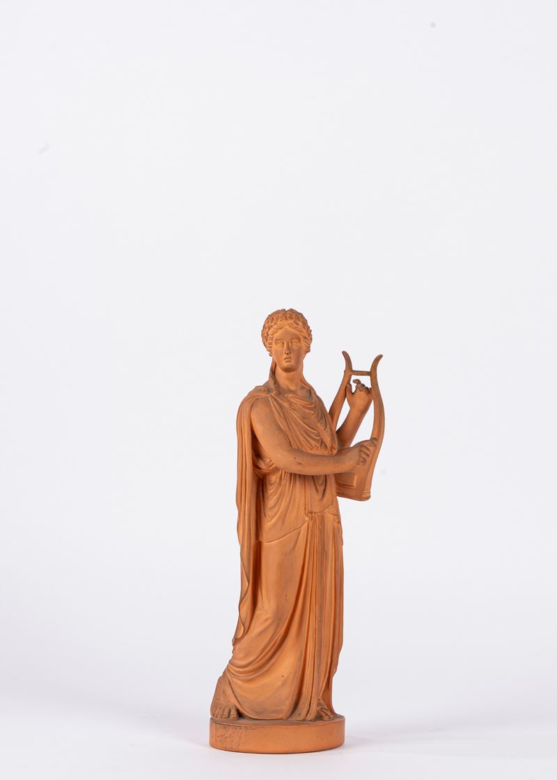 L. Hjorth, Scultura in terracotta raffigurante figura classica con lira, modello n. 520