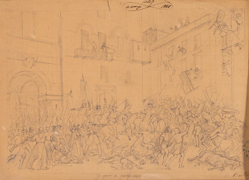 Attribuito a Giuseppe Bertini (milano 1825 - 1898) - Bertini, La rivolta a Palermo del 12 gennaio...