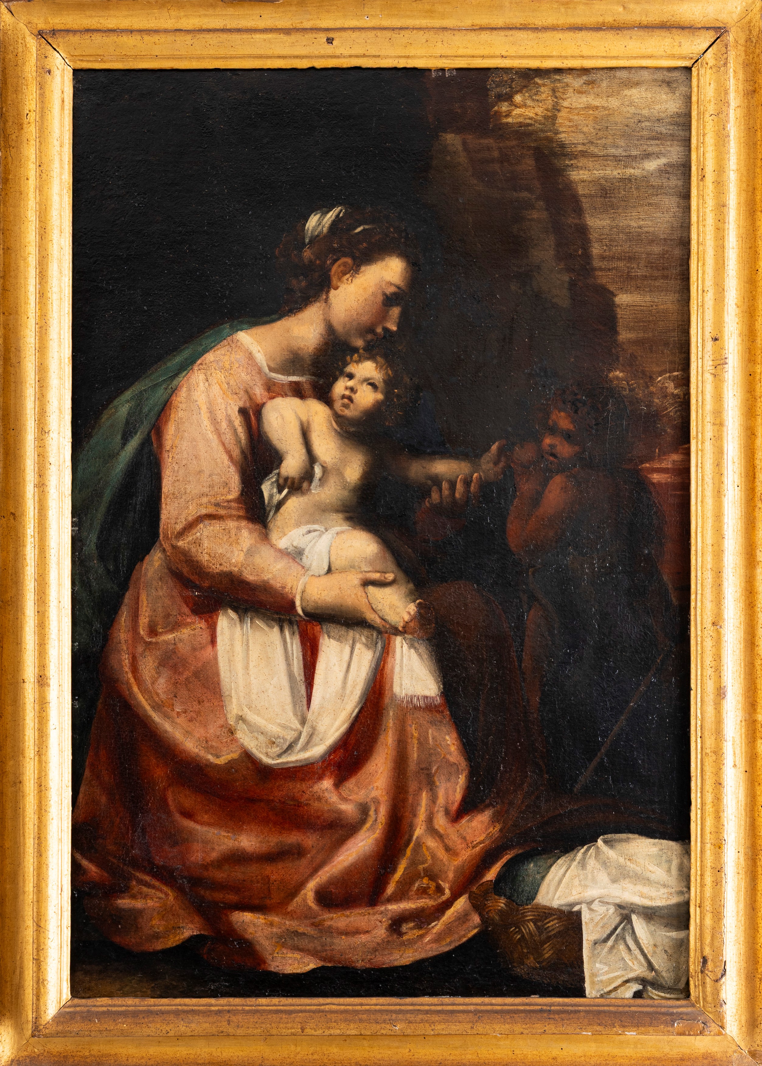 Scuola Dell'italia Centrale, Secolo XVII - Madonna con Bambino e San Giovannino, olio su tela