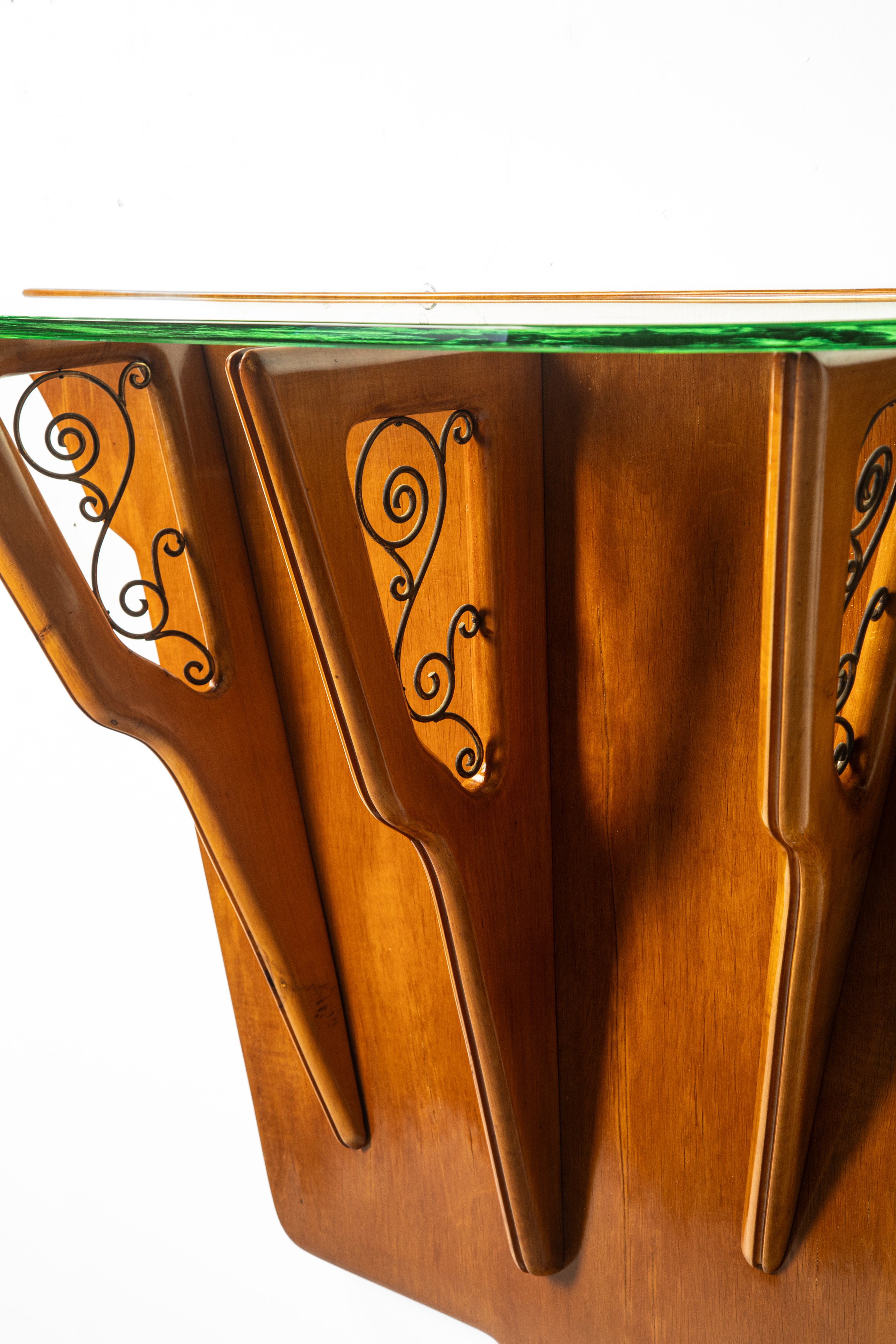 Manifattura Italiana - Console con specchiera sagomata, legno, vetro e ottone (1950 circa)