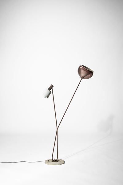 Lampada da terra in ottone, vetro e marmo