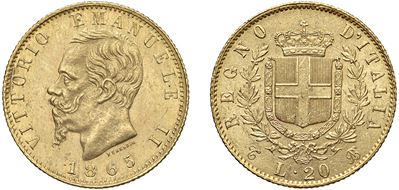 Vittorio Emanuele II, 20 lire 1865 (Torino) — oro