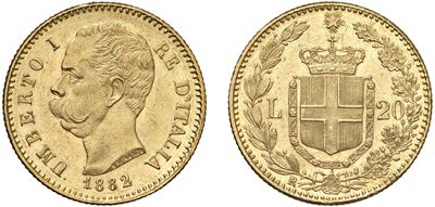 Filippo Speranza (incisore), Umberto I, 20 lire 1882 Roma (oro)