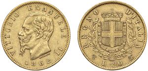 VITTORIO EMANUELE II (1861 - 1878) - 20 lire 1862, Torino.