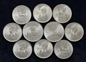 Lotto di 10 monete composto da 8 da 500 lire e 2 da 1000 lire, varie date, Roma.