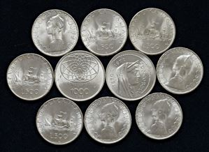 Lotto di 10 monete composto da 8 da 500 lire e 2 da 1000 lire, varie date, Roma.