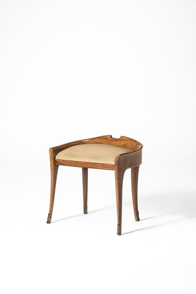 Poggiapiedi, legno e velluto, 1940 circa