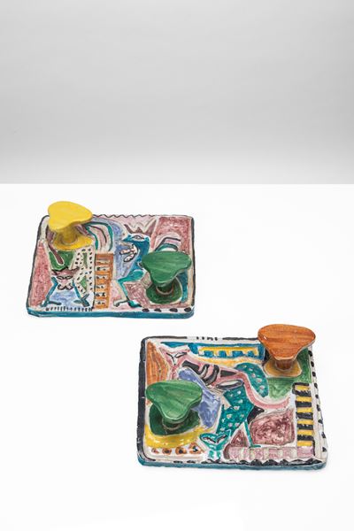 Coppia di appendiabiti da parete, ceramica smaltata (produzione italiana, 1950 circa)