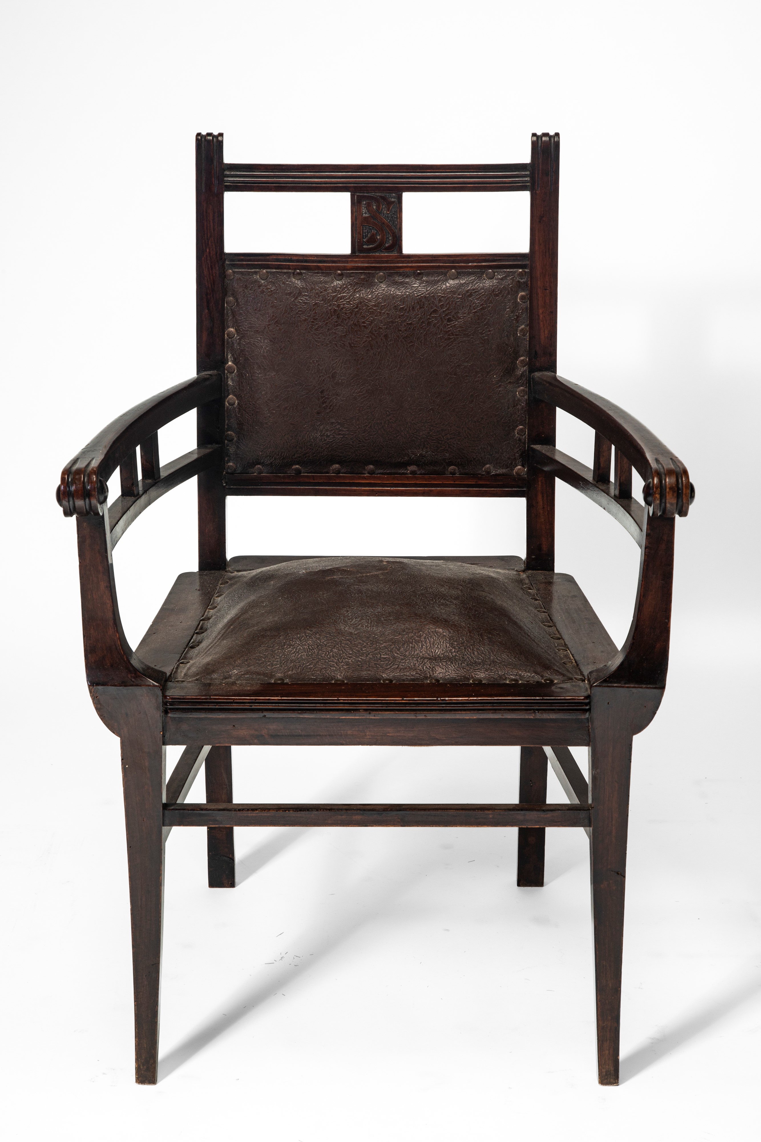 Vittorio Ducrot - Coppia di poltrone in legno e pelle (stile Art Déco), 1900 circa