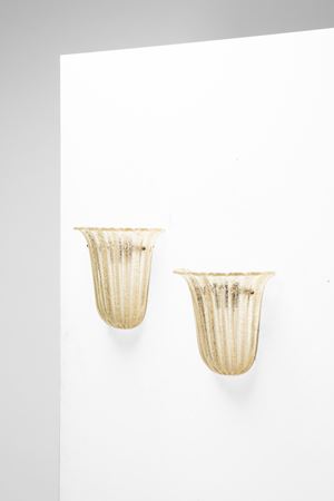 Coppia di lampade a parete in vetro costolato