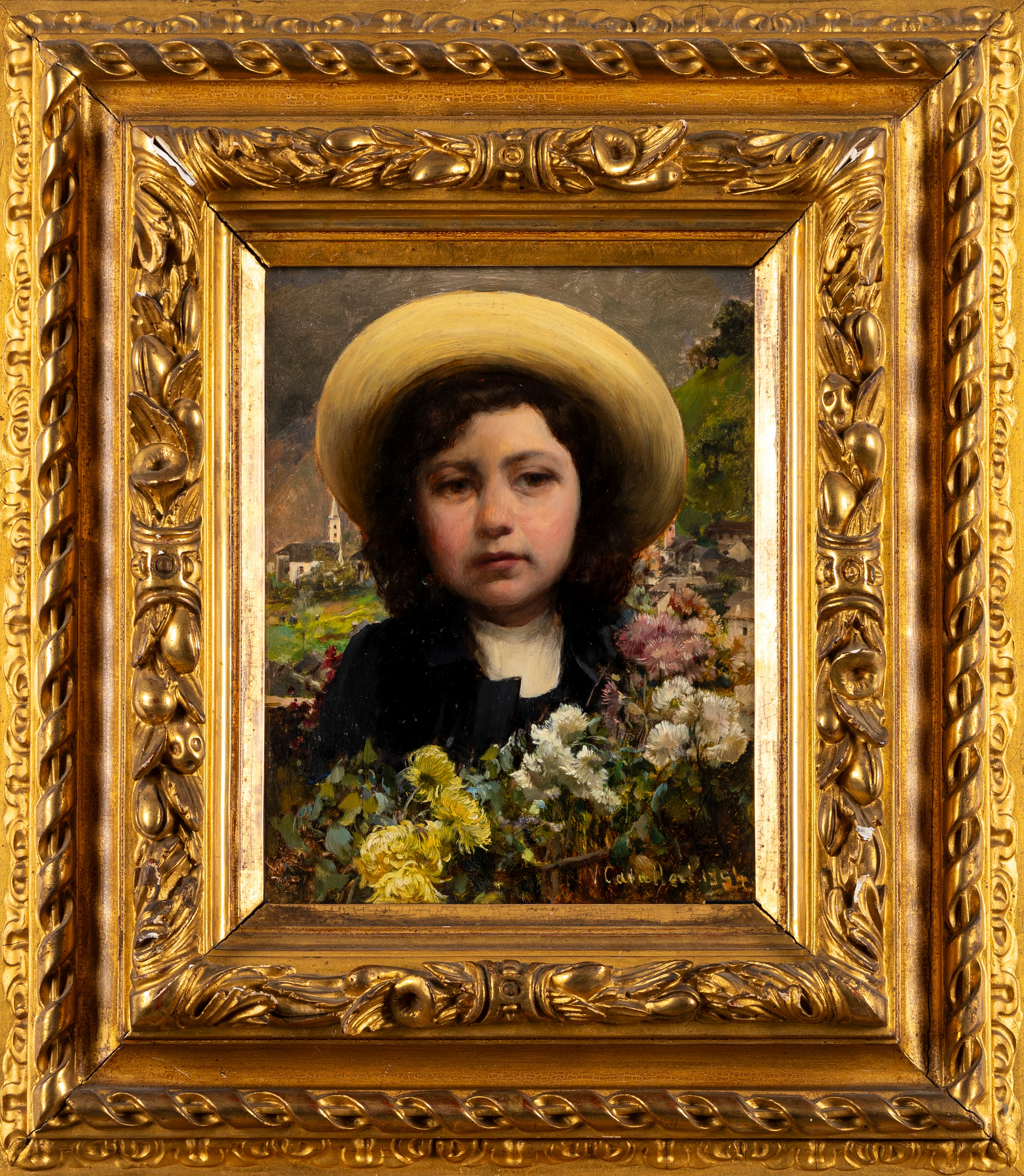 Vittorio Cavalleri - Ritratto di bambina con mazzo di fiori