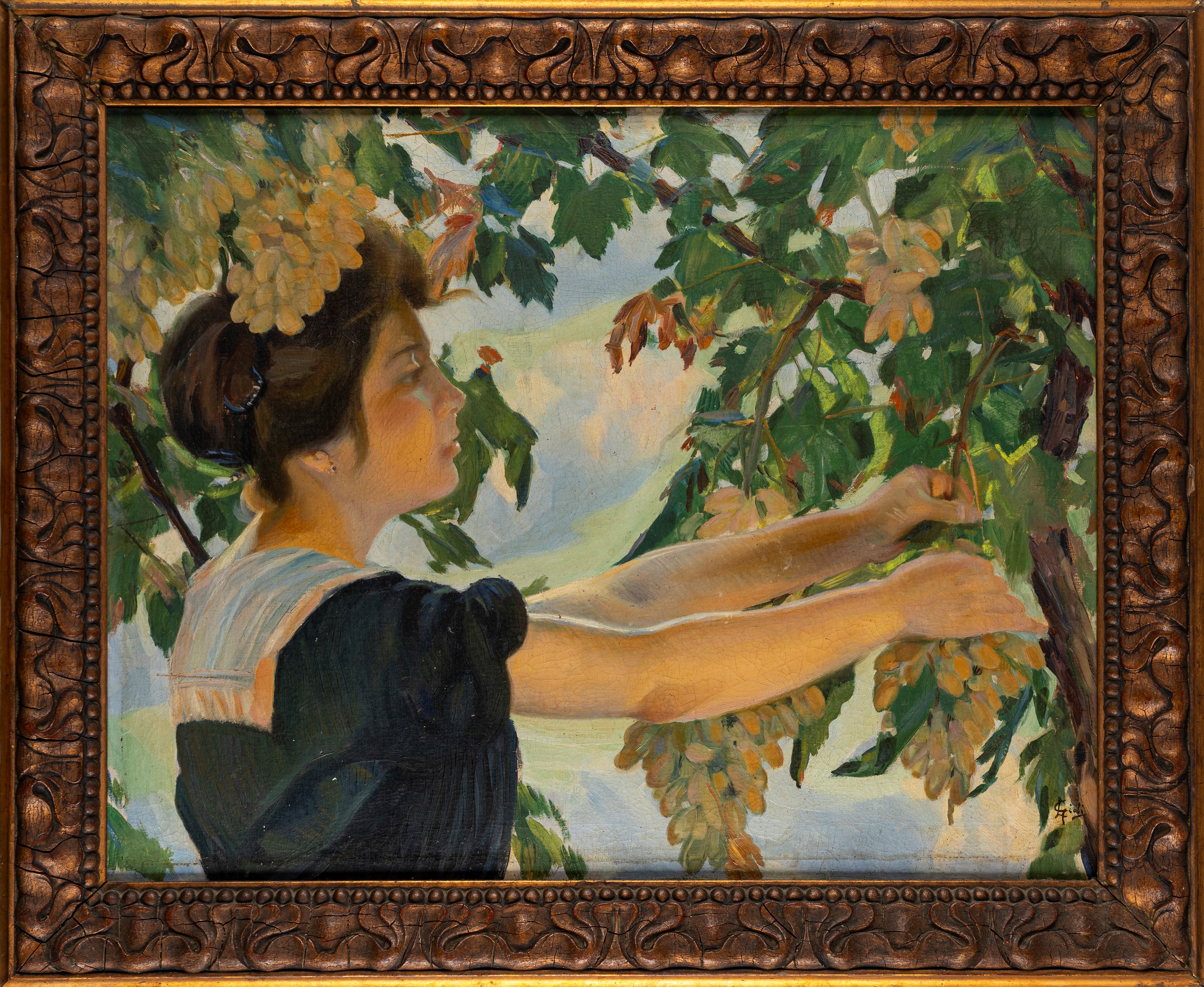 Luigi Gioli - La vendemmiatrice, olio su tela