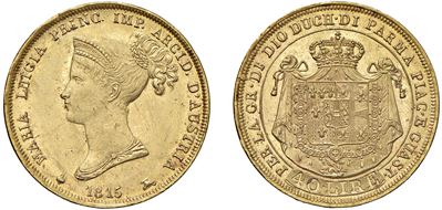 Maria Luigia (1815-1847), 40 lire 1815, Milano, oro (12,90 g; diam. 26 mm)