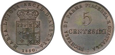 Maria Luigia (1815–1847), 5 centesimi 1830, Milano — moneta in rame