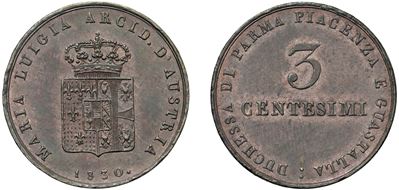 Maria Luigia, 3 centesimi 1830 (Milano), rame