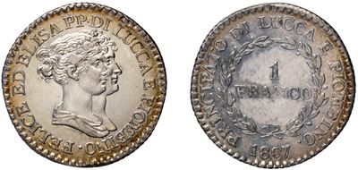 Elisa Bonaparte e Felice Baciocchi, 1 Franco 1807 (Firenze), argento