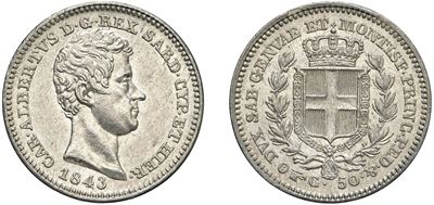 Carlo Alberto (1831 - 1849) - 50 Centesimi 1843, Torino.