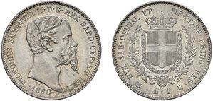VITTORIO EMANUELE II, Re di Sardegna (1849 - 1861) - 1 Lira 1860, Milano.