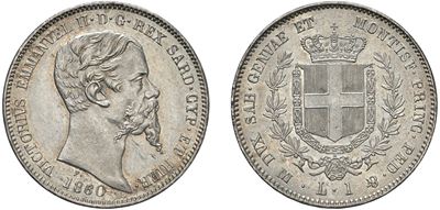Vittorio Emanuele II, 1 Lira 1860 (Milano) - Argento