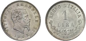 VITTORIO EMANUELE II (1861 - 1878) - 1 lira 1863, "Valore", Milano.