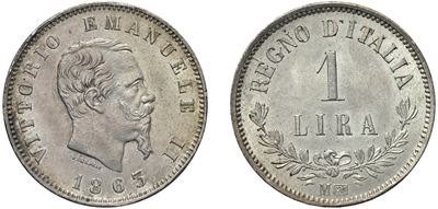 Vittorio Emanuele II, 1 lira 1863 “Valore”, Milano (argento)