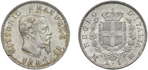 VITTORIO EMANUELE II (1861 - 1878) - 1 Lira 1863, "Stemma", Milano.