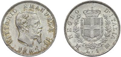 Vittorio Emanuele II, 1 Lira 1863 (Stemma), argento, Milano