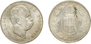 UMBERTO I (1878 - 1900) - 1 Lira 1887, Rome.