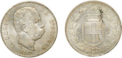 Umberto I, 1 Lira 1887 Roma, argento