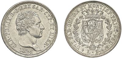 Carlo Felice (1821-1831), 1 Lira 1826 (Torino) - moneta in argento