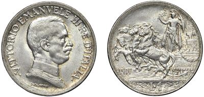 Vittorio Emanuele III (1900 - 1943) - 1 Lira 1917, "quadriga Briosa", Roma.