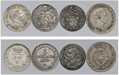 Ferdinando II di Borbone e altri sovrani, Lotto di 4 monete in argento di piccolo modulo (XVII–XI...