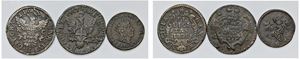 VARIE AUTORITA' EMITTENTI (XVIII - XIX sec.) - Interessante lotto di tre monete da 1 grano (1700, 1717, 1815), Palermo.