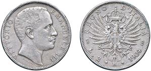 VITTORIO EMANUELE III (1900 - 1943) - 2 Lire 1904, "Aquila Sabauda", Roma.