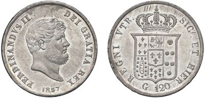Ferdinando II di Borbone—Piastra da 120 grana, Argento (Napoli), 1857
