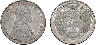 Tallero 1777, Salisburgo — Geronimo Coloredo di Salisburgo (1772–1803), argento