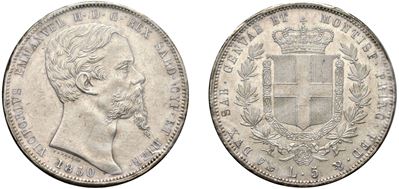 Vittorio Emanuele II, 5 Lire 1850 (Genova), argento 24,99 g