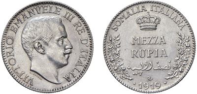 VITTORIO EMANUELE III, Somalia italiana, Mezza rupia 1919 (Roma) – argento