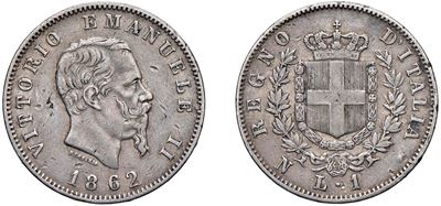 Vittorio Emanuele II, 1 Lira 1862 (Stemma), Napoli — argento, 4,99 g