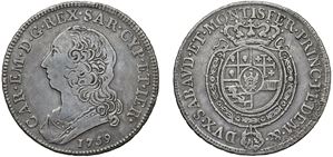 CARLO EMANUELE III, secondo periodo (1755 - 1773) - 1/2 scudo da 3 lire 1759, Torino.
