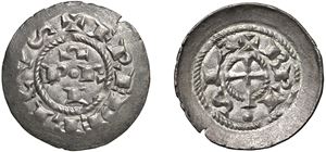 Monetazione a nome di Federico I (1186 - 1254) - Denaro scodellato, s.d., Brescia.