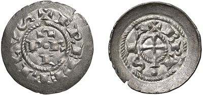 Moneta a nome di Federico I (1186–1254), Denaro scodellato, argento, Brescia