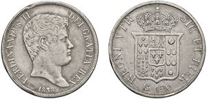 FERDINANDO II DI BORBONE (1830 - 1859) - Piastra da 120 grana 1838, II tipo, variante con corona rigata, Napoli.